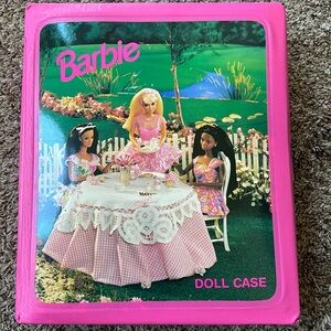 Pink Finelle Barbie Doll Case with Picnic Scene vintage 1989
